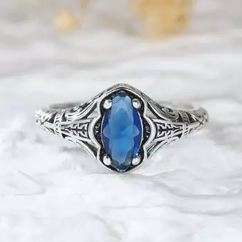 Кольцо с синим сапфиром огранки «маркиза» для женщин, серебряные ювелирные изделия, роскошные аксессуары, подарок на годовщину 6 серебряный/синий