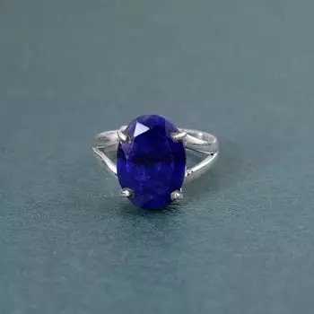 Кольцо с синим сапфиром, серебро 925 пробы, дизайнерское кольцо, эффектное кольцо, овальное кольцо, кольцо в стиле бохо, кольцо ручной работы 6