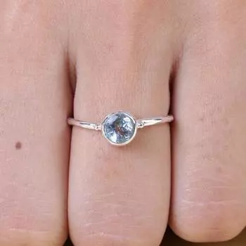 Кольцо с синим топазом круглой огранки, ювелирные изделия ручной работы, серебро 925 пробы, комплектное кольцо, подарок для мамы 6
