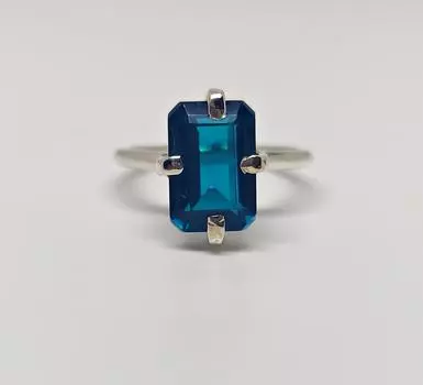 Кольцо с синим топазом, женское кольцо, кольцо с драгоценным камнем, эффектное кольцо, стерлинговое серебро 925 пробы, ювелирные изделия ручной работы, подарок для нее 4.5