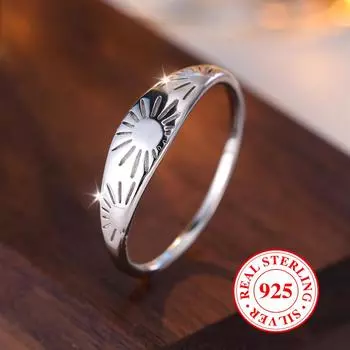 Кольцо с солнцем из стерлингового серебра 925 пробы, простое помолвочное кольцо с надписью «Солнце на удачу» для женщин и девушек, ювелирное украшение в подарок 6