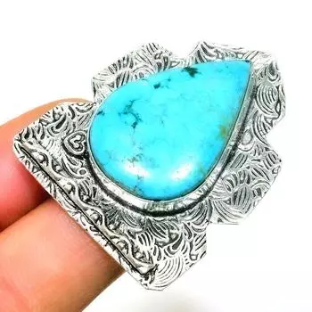 Кольцо с тибетским бирюзовым камнем, посеребренное 925 пробы, размер 7,5