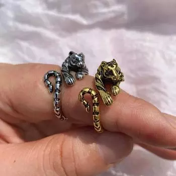 Кольцо с тигром для мужчин и женщин, винтажные серебряные кольца в животном стиле, простые модные ювелирные изделия, подарок, регулируемые открывающиеся кольца золотой