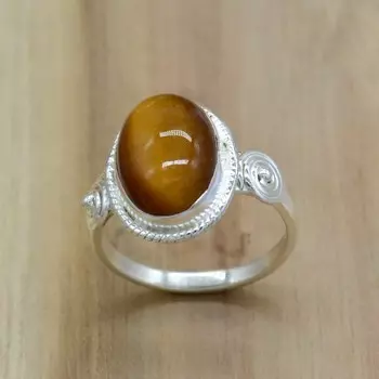 Кольцо с тигровым глазом, подарок ручной работы из серебра 925 пробы, уникальный подарок на День матери для мамы 4 коричневый
