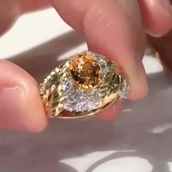 Кольцо с тиснением в виде пера для женщин, модное и изысканное кольцо высокого класса, инкрустированное желтым цирконом. 6