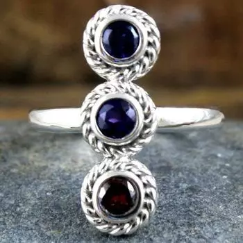 Кольцо с тремя камнями, ювелирные изделия ручной работы, серебро 925 пробы, серебряное кольцо, ювелирные изделия с драгоценными камнями 4 красный