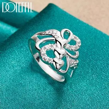 Кольцо с тремя сердечками из стерлингового серебра 925 пробы, модные свадебные украшения 7#