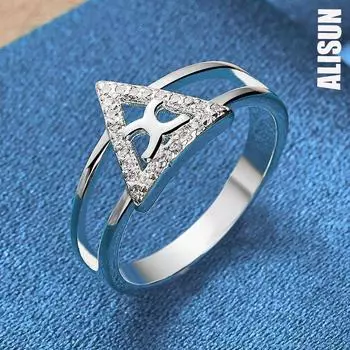 Кольцо с треугольным цирконием из стерлингового серебра 925 пробы и огранкой AAA 7#