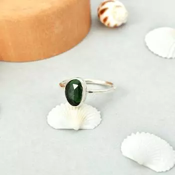 Кольцо с турмалином из стерлингового серебра 925 пробы, натуральный изумрудно-зеленая роза, размер 7, подарочное кольцо на годовщину США, день рождения, свадьбу 7 US