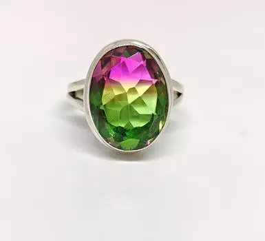 Кольцо с турмалином в виде арбуза, серебро 925 пробы, многоцветное кольцо с турмалином, кольцо в стиле бохо, кольцо с драгоценным камнем, ювелирные изделия ручной работы 4.5