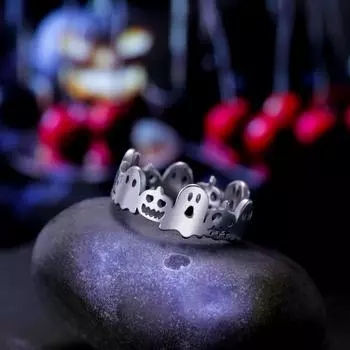 Кольцо с тыквой и черепом на Хэллоуин для женщин и детей из нержавеющей стали, забавные кричащие мультяшные кольца на палец, ювелирный подарок 7