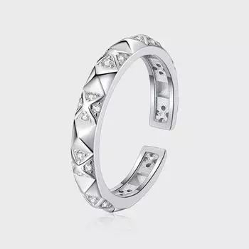 Кольцо с узкими краями из платины и ромбом, гальваническое покрытие S925, микроинкрустация, женское кольцо с персонализированным дизайном в виде пирамиды Niche