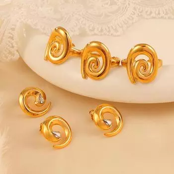 Кольцо с вращающейся нитью из Японии и Южной Кореи, титановая сталь, позолоченные серьги с бриллиантами, простой комплект ювелирных изделий, не выцветающий