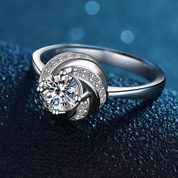 Кольцо с вращающимся букетом Guochao, 50-точечная групповая оправа, ветряная мельница, бриллиантовое кольцо, серебряная корона S925, прямая обручальная рука No. 5