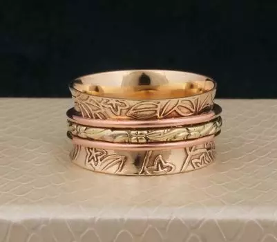 Кольцо с вращающимся кольцом ручной работы из 22-каратного золота для мужчин, кольцо для большого пальца, широкое кольцо с вращающимся кольцом, кольцо для медитации, подарок для леди Boho Jewelry 7 US