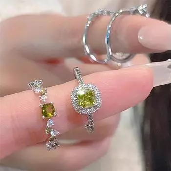 Кольцо с зеленым цирконием для женщин, французские изысканные кольца на указательный палец, открытые регулируемые женские украшения, сверкающие аксессуары для вечеринок, подарки, милые подарки для девочек