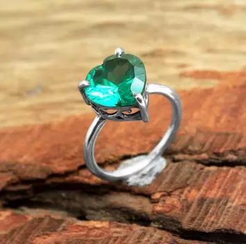 Кольцо с зеленым цирконом, кольцо в форме сердца, серебро 925 пробы, ювелирные изделия ручной работы, серебряные украшения 5 зелёный