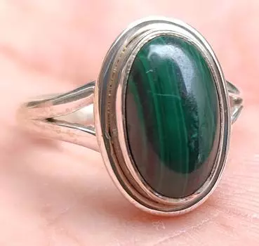 Кольцо с зеленым малахитом, эффектное кольцо, стерлинговое серебро 925 пробы, украшения ручной работы, кольцо в стиле бохо, подарок для нее, женское кольцо 4.5