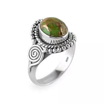 Кольцо с зеленым медно-бирюзовым драгоценным камнем из цельного серебра 925 пробы, уникальное дизайнерское кольцо, женские украшения, кольцо в стиле бохо 6