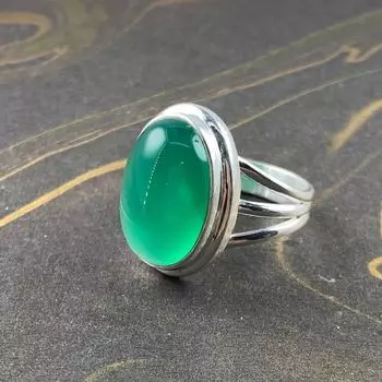 Кольцо с зеленым ониксом, эффектное кольцо, кольцо с камнем, кольцо с безелем, кольцо для вечеринки, богемное кольцо, серебряные украшения, подарок для нее 6