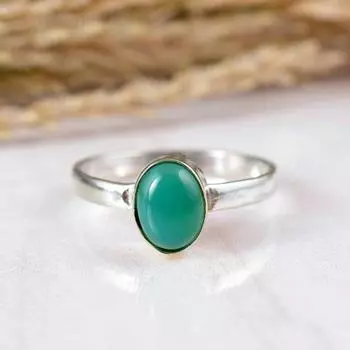 Кольцо с зеленым ониксом, Кольцо с драгоценным камнем, Кольцо ручной работы, Дизайнерское кольцо, Серебряные украшения, Кольцо с камнем, Серебро 925 пробы 6