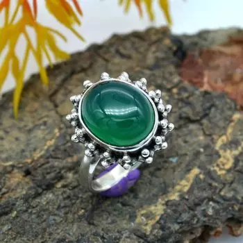 Кольцо с зеленым ониксом Кольцо ручной работы из стерлингового серебра 925 пробы, серебряное кольцо с ониксом, богемные украшения 5