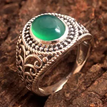 Кольцо с зеленым ониксом, подарок для мамы, украшения с драгоценными камнями, серебряные украшения с подвесками, натуральный драгоценный камень 4 зелёный