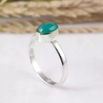 Кольцо с зеленым ониксом, серебро 925 пробы, кольцо с камнем, кольцо ручной работы, кольцо с безелем, женское кольцо, юбилейное кольцо 6