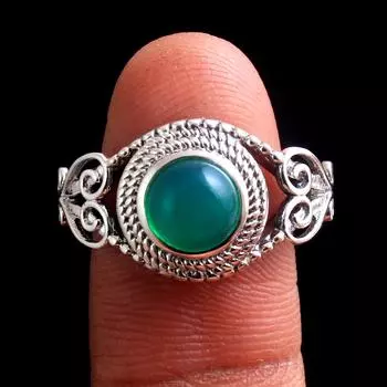 Кольцо с зеленым ониксом, Заявление, Серебряное кольцо, Ювелирные изделия ручной работы, Ювелирные украшения из стерлингового серебра 925 пробы 5 зелёный