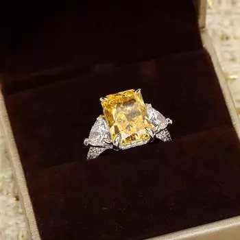 Кольцо с желтым бриллиантом 4 карата, женское, серебро 925 пробы, огранка «ледяной цветок», сахарный кубик, нишевое, элитное, легкое, роскошное No. 6 жёлтый