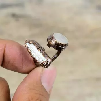 Кольцо с жемчугом Бива, гальваническое медное кольцо, ювелирные изделия с драгоценными камнями, регулируемое кольцо, кольца ручной работы, гальванические украшения, свадебный подарок, массивное кольцо