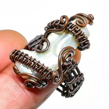 Кольцо с жемчугом Biwa Gemstone Handmade Copper Wire Wrap, размер 7