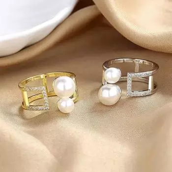 Кольцо с жемчугом для женщин, нишевый дизайн, чувство, двухслойный, открытый указательный палец, мода, индивидуальность, темперамент, расширенное чувство, холодное ветровое кольцо adjustable opening золотой