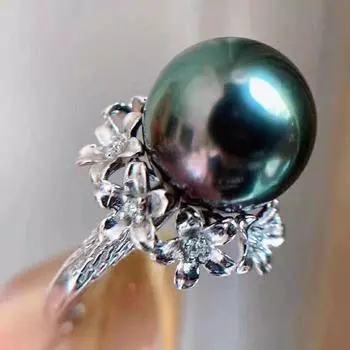 Кольцо с жемчугом из зеленого малахита и морской воды, женское, в стиле ретро, с покрытием из серебра 925 пробы, инкрустированное бусинами, в подарок Adjustable opening