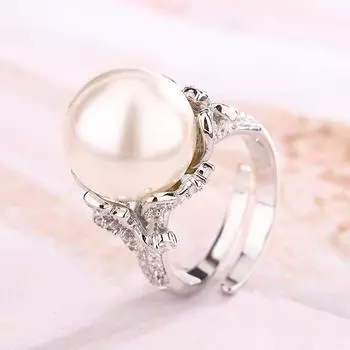 Кольцо с жемчугом Nanyang Australia White Platinum Grey Регулируемое кольцо с отверстием для модных пригородных поездок для женщин