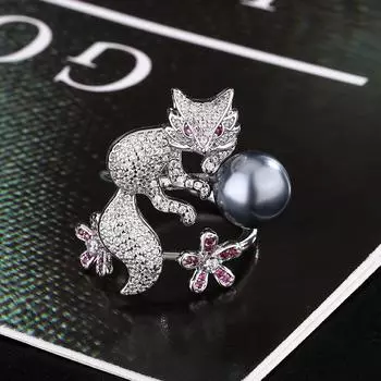 Кольцо с жемчугом, симпатичное кольцо с лисой Mengmeng, открытое модное женское кольцо для пригородных поездок