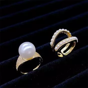 Кольцо с жемчугом в стиле барокко и ретро, женское, открывающееся, комплект из двух предметов, модное, индивидуальное, модное, темпераментное кольцо Opening adjustable золотой