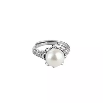 Кольцо с жемчугом в стиле ретро, легкая роскошная атмосфера, элегантное кольцо в стиле знаменитости с бриллиантами и сверкающим рядом Copper (Opening Adjustable)