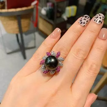 Кольцо с жемчугом Wish, слегка оправленным красным бриллиантом, модное регулируемое кольцо