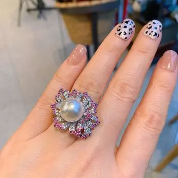 Кольцо с жемчугом Wish, слегка оправленным красным бриллиантом, модное регулируемое кольцо