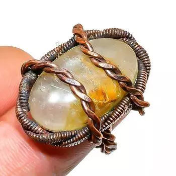 Кольцо с золотым рутиловым драгоценным камнем, обёрнутое вручную медной проволокой, размер 5,5