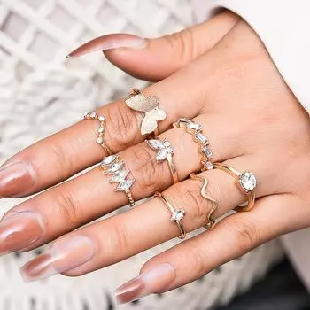 Кольцо с золотыми бабочками и волнистыми точками, набор из 8 бриллиантов