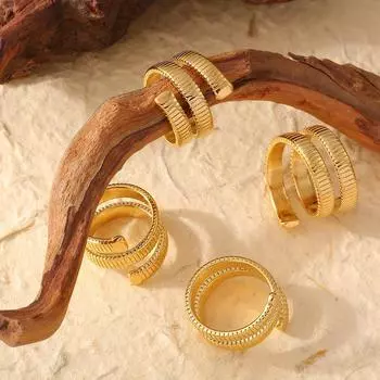 Кольцо с зубчатой передачей Wind Spring, титановая сталь, покрытая 18-каратным настоящим золотом, регулируемый дизайн для холодного ветра, ретро-ювелирные изделия No. 6