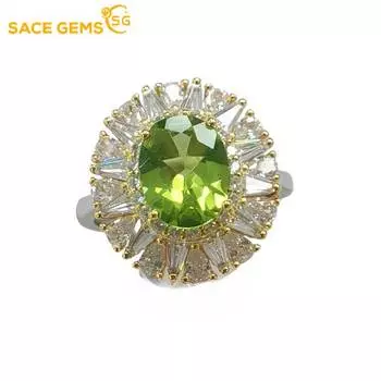 Кольцо SACE GEMS для женщин из стерлингового серебра 925 пробы, сверкающее, роскошное, 7*9 мм, натуральный перидот, свадебное, вечернее, изысканное ювелирное украшение, подарок Open зелёный