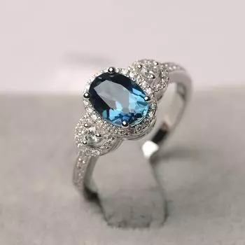 Кольцо Sanjie Palace Retro Tanzanite Blue Egg Shaped Queen Ring — элегантная мода для указательного пальца number 11 синий