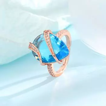 Кольцо Санта-Мария Морской Синий Капля Воды Циркон Женское Средневековое Знаменитость Легкая Роскошь Элегантное Кольцо с Окружением из Голубых Бриллиантов copper (opening adjustable)