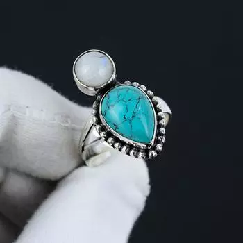 Кольцо Santa Rosa Turquoise, Moonstone, регулируемое, из стерлингового серебра 925 пробы — подходит для размеров США от 6 до 10 — украшения ручной работы в стиле бохо для женщин и мужчин, подарки на День святого Валентина Adjustable зелёный