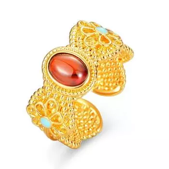 Кольцо Seiko с медным золотым покрытием, инкрустированное натуральным гранатом, красным нефритом, поверхностью красного яйца, в этническом стиле, с регулируемой темперацией adjustable золотой