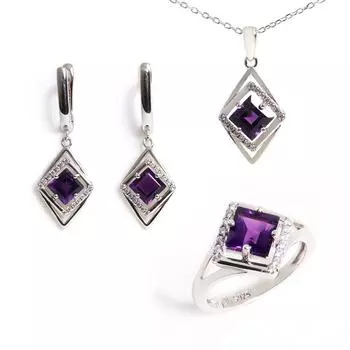 Кольцо, серьги, ожерелье с подвеской из натурального африканского аметиста, комплект ювелирных изделий из серебра 925 пробы для женских юбилеев, свадеб и банкетов US RING SIZE:6# фиолетовый