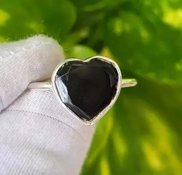 Кольцо-сердце из натурального черного оникса 925 пробы, 8,25 долл. США, подарочное кольцо A 39 8.25 US